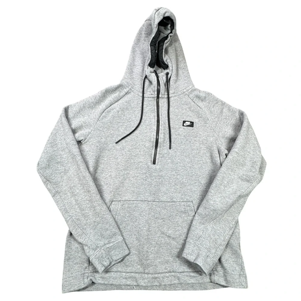 Nike Hoodie Mens L Gray Athletic Quarter Zip Pullover Sweatshirt Activewear